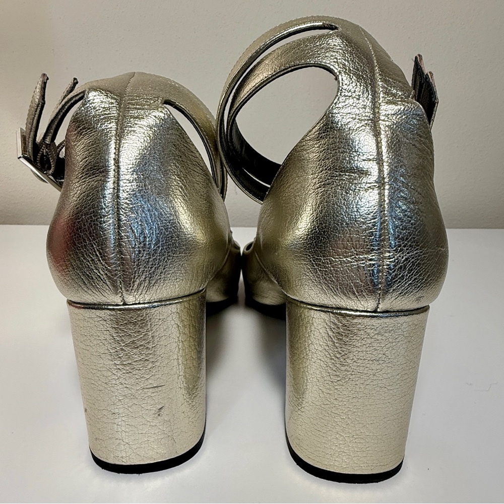 Saint Laurent Gold Block Heel Shoes - Picture 11 of 16